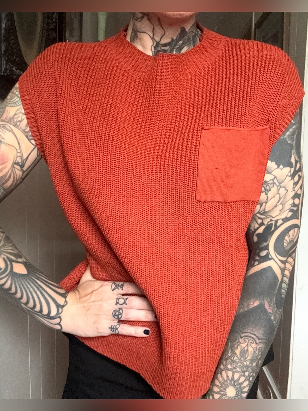 Rust Orange Sleeveless Knit Sweater Top